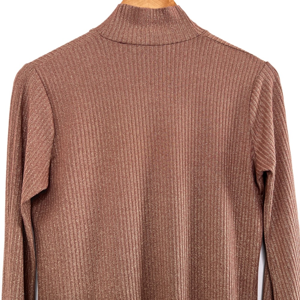 HATCH New Ribbed Mock Neck Metallic Long Sleeve Top Shirt Bronze Women's Size L - Picture 6 of 8